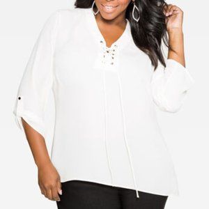 Lace-Up Grommet Blouse in EggNog